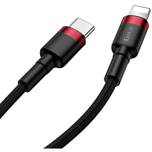 Кабель USB-C BASEUS Cafule, Type-C - Lightning, 2.4А, 18W, 1 м Красный+черный